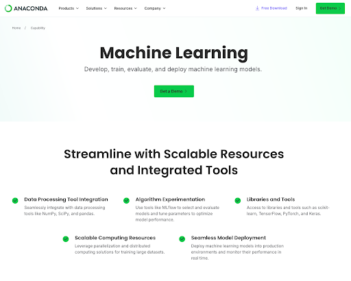 Anaconda machine learning platform website
