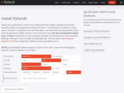 PyTorch deep learning framework for neural networks