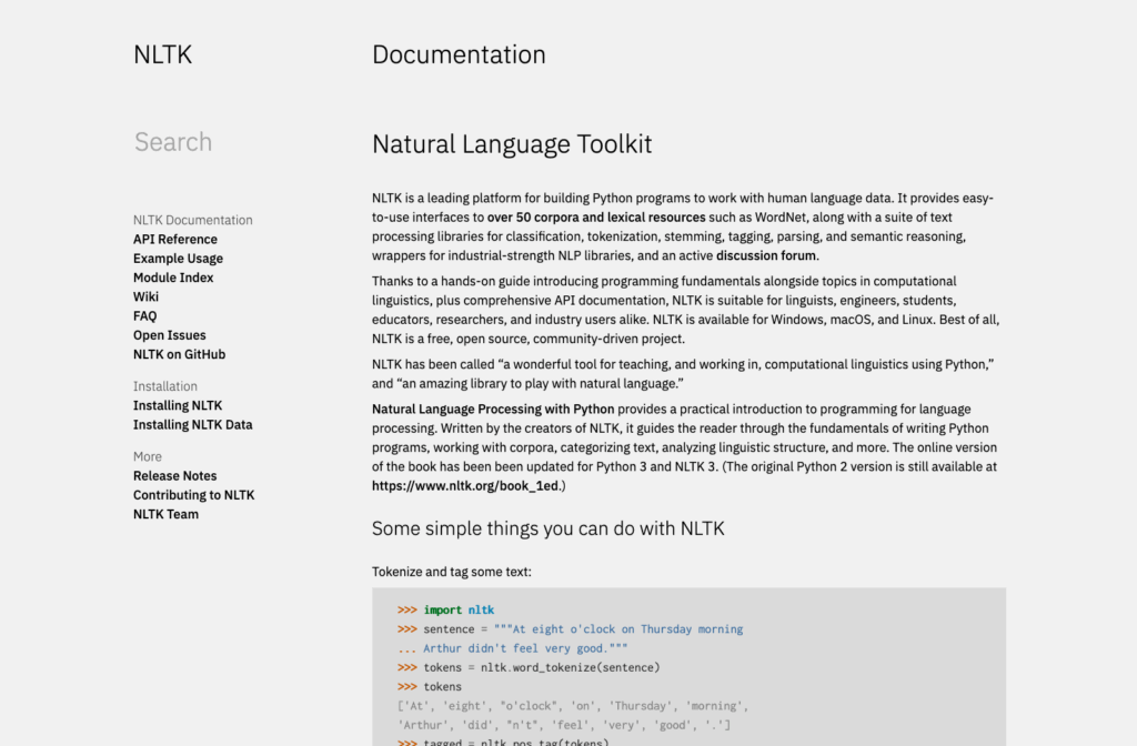 Natural Language Toolkit (NLTK) website