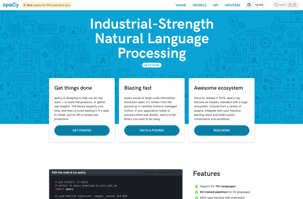 spaCy website