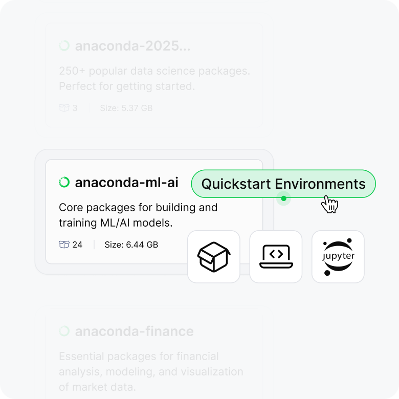 Anaconda environment selector highlighting the anaconda-ml-ai quickstart environment.