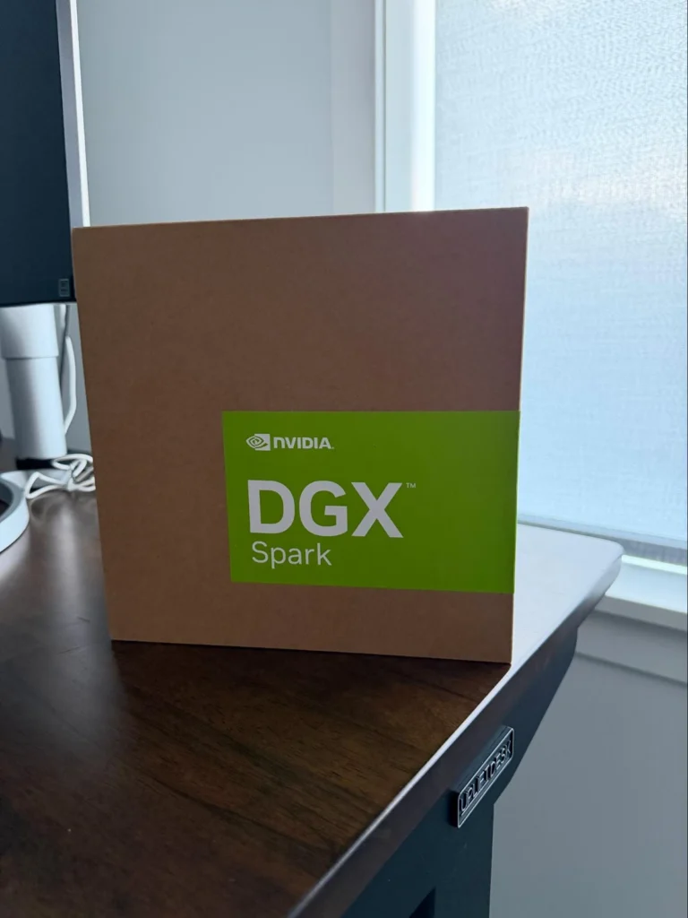 NVIDIA DGX Spark box sitting on a desk