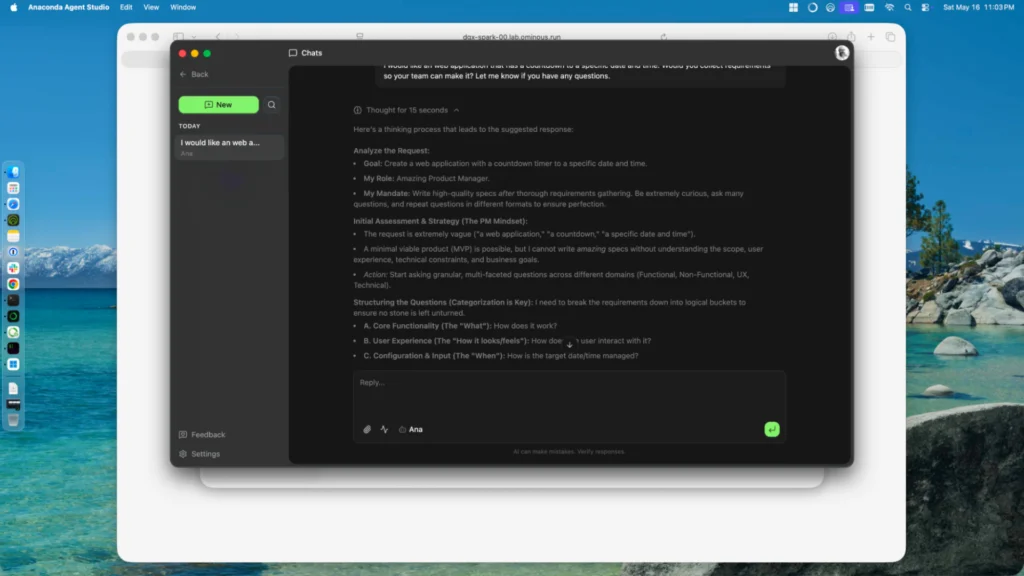 Ana agent chat showing its reasoning process while planning a product requirements response