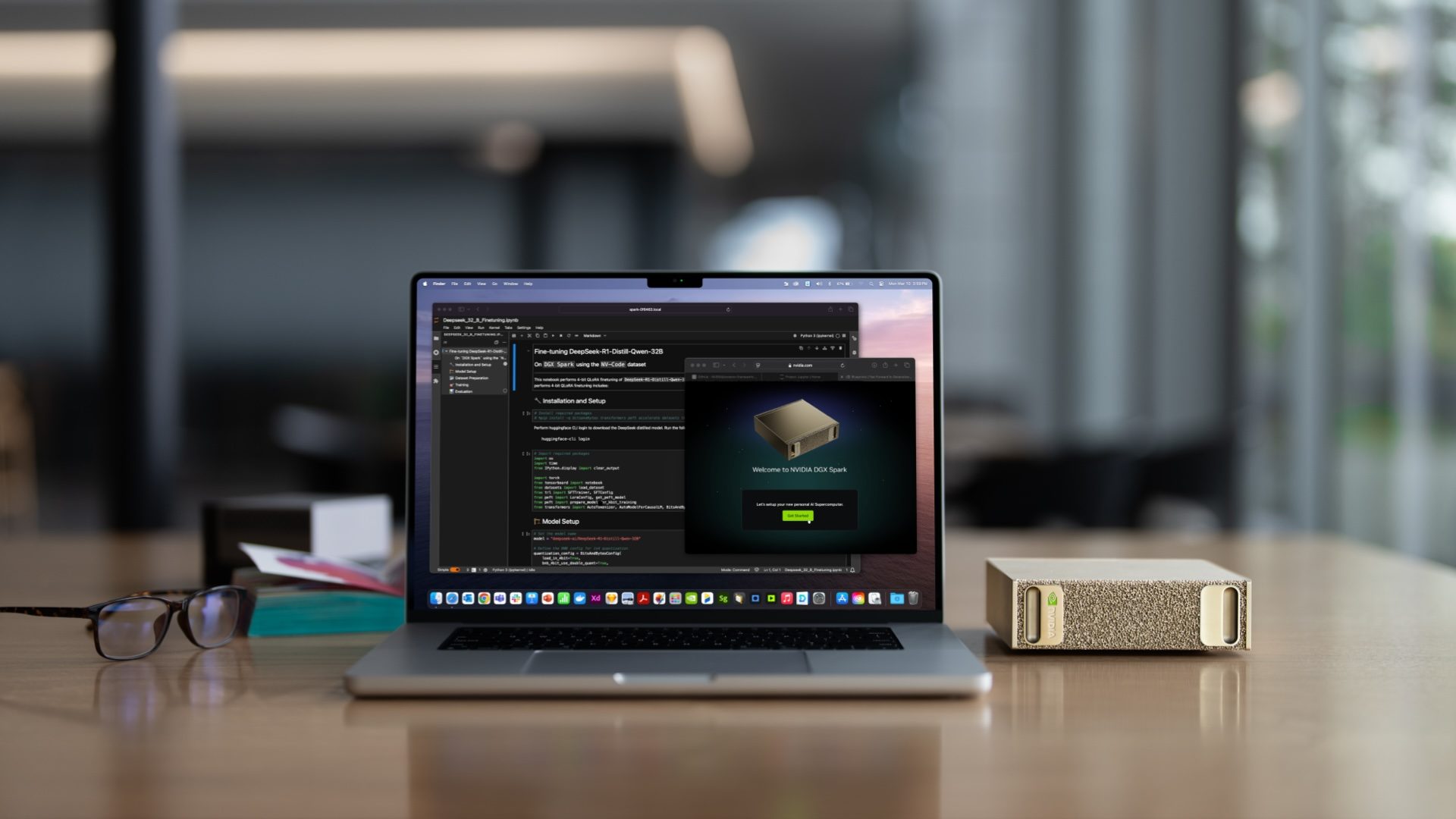 NVIDIA DGX Spark on desk next to laptop